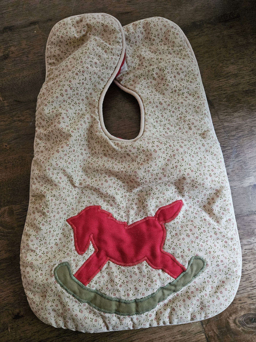 Vintage Baby Bib with Red Rocking Horse Applique